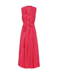 INVITE: Coral red crêpe wide leg jumpsuit with zip front