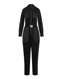 VOLATILE: Jumpsuit in tech jersey and satin