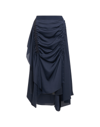 RAPTURE: Ruched and draped skirt in navy satin-back crêpe