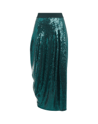 MAQUETTE: Long sequin skirt in iridescent petrol green
