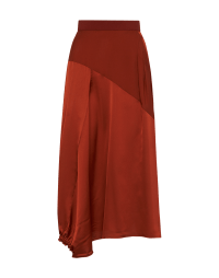 LITERALLY: Terracotta red tech satin asymmetric skirt