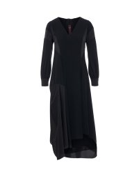ELITIST: V-neck dress in black matt and shine technical satin
