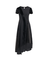 COMPULSION: Short sleeve dress in black georgette, velvet and sequins
