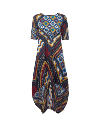 SENSATIONAL: Short sleeve dress multi-colour patchwork print