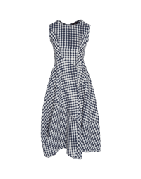 GRACEFUL: Short sleeve dress in navy and white technical gingham