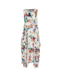 ALL OUT: Long dress in multi-colour printed navy burn-out chiffon