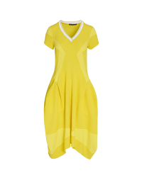 PRAISE: Short sleeve dress in yellow plain and textured jersey