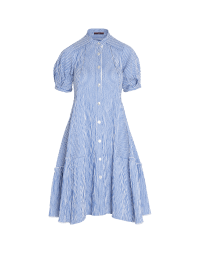 CURTSY: Short sleeve shirt dress in navy and ivory shirting stripe