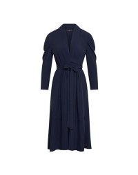 BASHFUL: Tie-front dress in navy matt tech satin