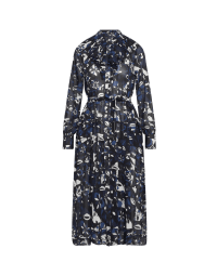 WELL DONE: Shirtwaist dress in geometric floral print tech georgette