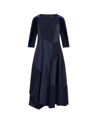 GRACEFUL: Fit and flare dress in navy crêpe and velvet