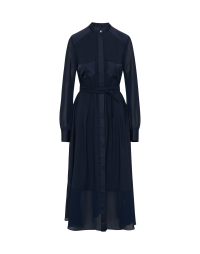 MESMERIL: Maxi length shirtwaister dress tech satin