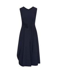 GRACEFUL: Sleeveless pinstripe dress with lace detail