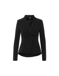 FORTUNATE: Kimono collar jacket in black tech twill and satin