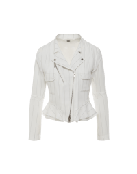 ROWDY: Biker style ivory pinstripe jacket