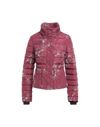 DAYBREAK: Claret and ivory foliage print down-filled jacket