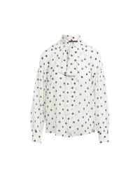 PERCEPTION: Tie-neck shirt in black white polka-dot georgette
