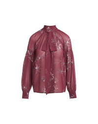 PERCEPTION: Camicia con collo annodabile in georgette rosso bordeaux con stampa di foglie 