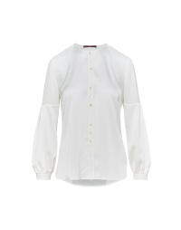 SUPPOSE: Collarless ivory shirt in fine tech satin