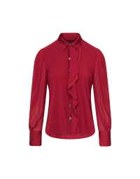 PROUD: Ruffle front shirt in red crêpe