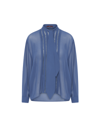 REMARK: Tie-neck shirt in powder blue tech crêpe