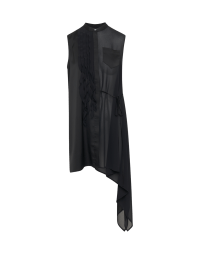 TWILIGHT: Black sleeveless tunic shirt with asymmetric hem