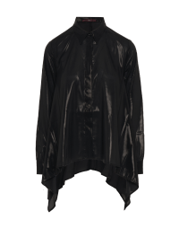 IDYLLIC: Black flared hem shirt in laminated georgette