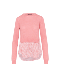 TACIT: Sweater in pink marl knit and seersucker cotton