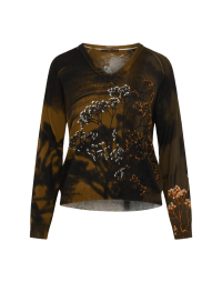 REVERB: Black and mustard V-neck sweater with stylised floral print