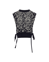 DOZY: White and navy tabard-style sweater in 3D jacquard