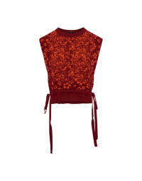 DOZY: Red and orange tabard-style sweater in 3D jacquard