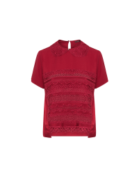 SYNCHRONICITY: Red t-shirt in tech crêpe with lace