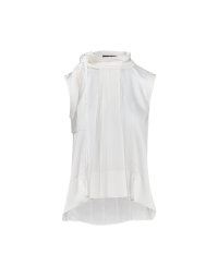 GLAMOUR: A-line top in ivory tech satin with ruffle collar