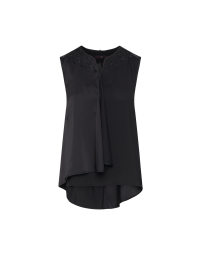REPLY: Black sleeveless top with embroidered neckline