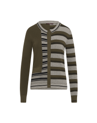 THINK ON: Cardigan in plain mud and multi stripe