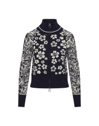 FURTIVE: Funnel neck cardigan in 3D abstract floral