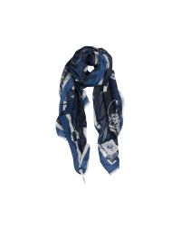 PANACHE: Sciarpa blu navy con stampa botanica e ghirigori