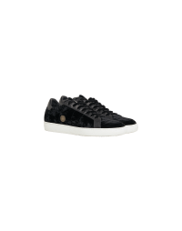 AGILITY: Lace up plimsoll in black leather and velvet