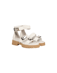 SOLAR: Ivory Hi-tech sandals in leather with silver clips